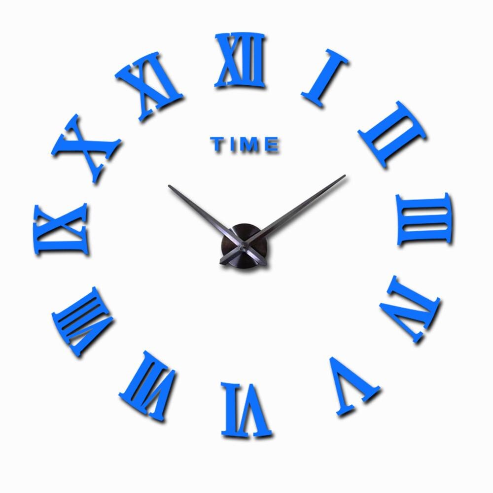 Woondecoratie grote romeinse spiegel moderne kwarts klokken woonkamer doe-het-zelf wandklok sticker horloge: Blauw / 47 inch