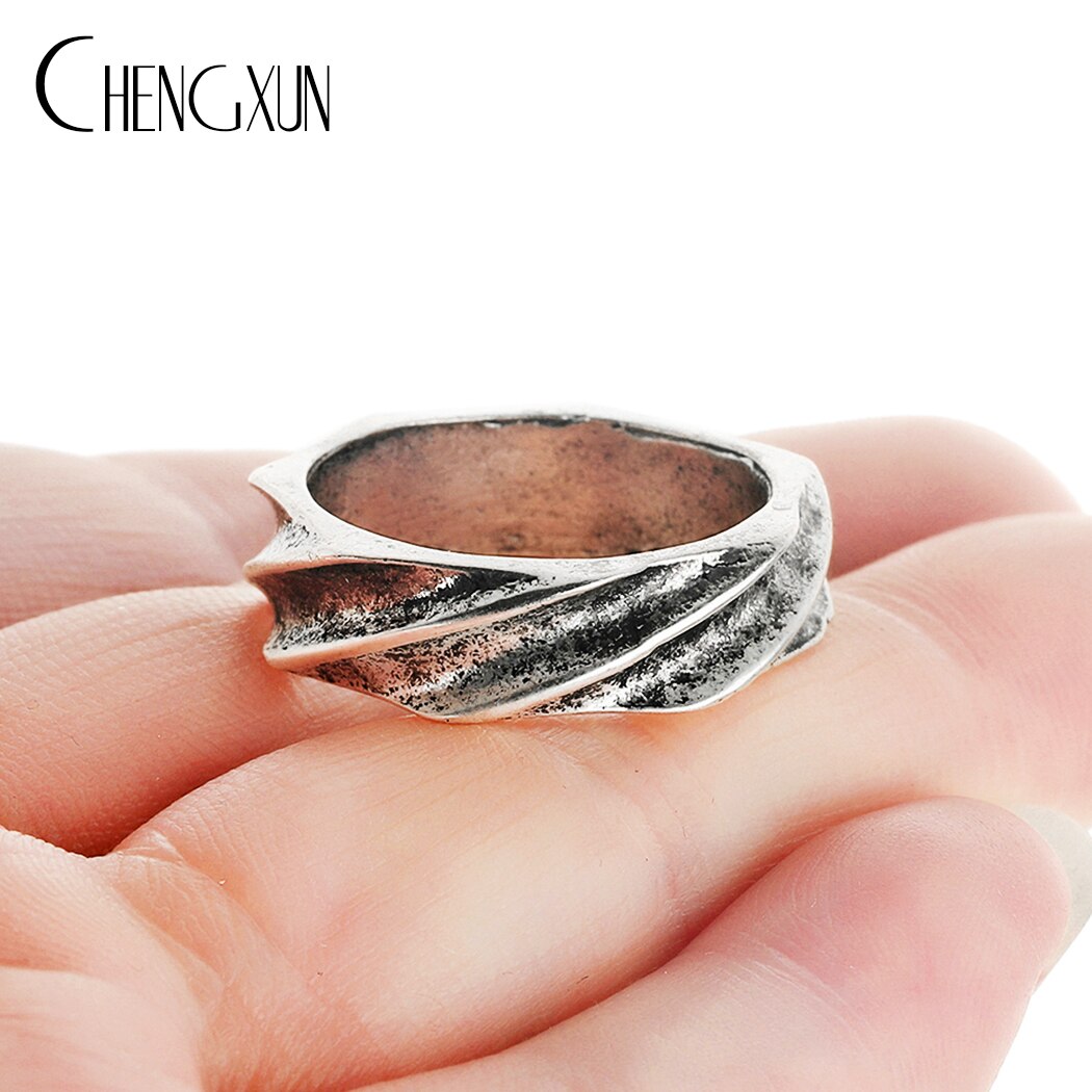 Chengxun Dragon Stijl Handgemaakte Antieke Zilveren Mannen Band Ring Punk Hip Hop Stapelbaar Biker Ring Mannelijke Vintage Mythologie Ring: 032