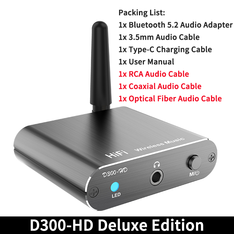 Qualcomm APTX-HD Bluetooth 5.2 Audio Ontvanger Hifi Stereo Muziek Cd Geluid 3.5Mm Aux Coaxiale Optische Vezel Wirelss Adapter: Bruin