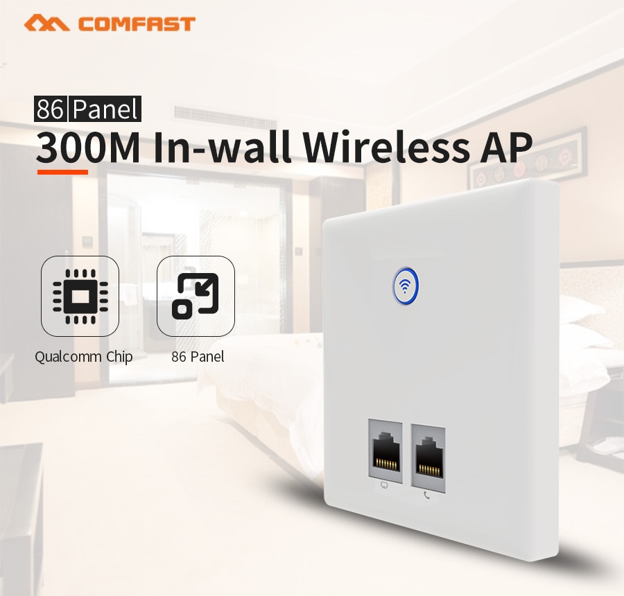 COMFAST 300Mbps 2.4GHz In wall Wireless AP Router for Hotel Room & VLAN and Access RJ45 /RJ11 Controller wireless wall wi fi AP