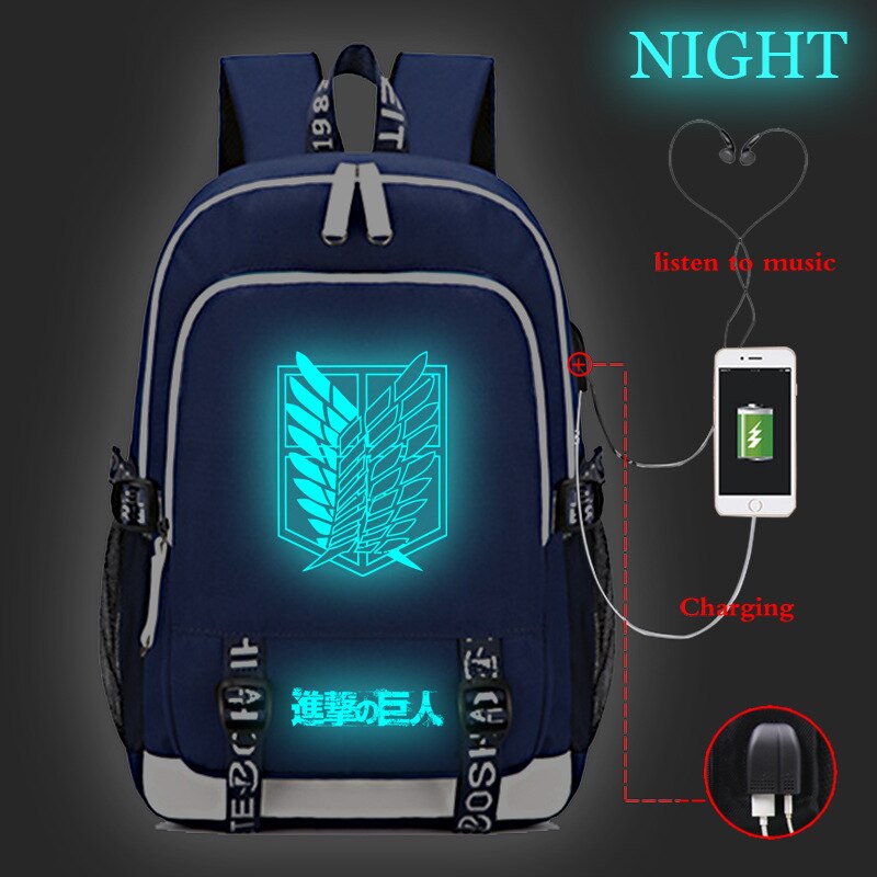 Ataque en Titán luminoso USB carga mochila de de ataque en Titán mochila de estudiantes niños niñas mochila