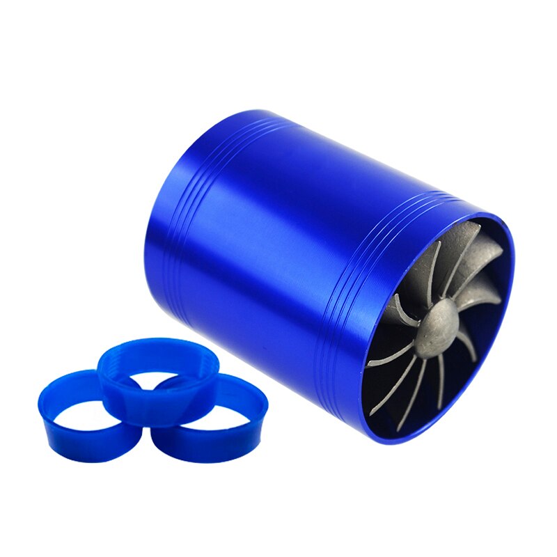 Universal Car Turbine Supercharger & 3 Rubber Covers 3000rpm Double Turbo Charger Air Filter Intake Fan Fuel Gas Saver Kit: blue without logo