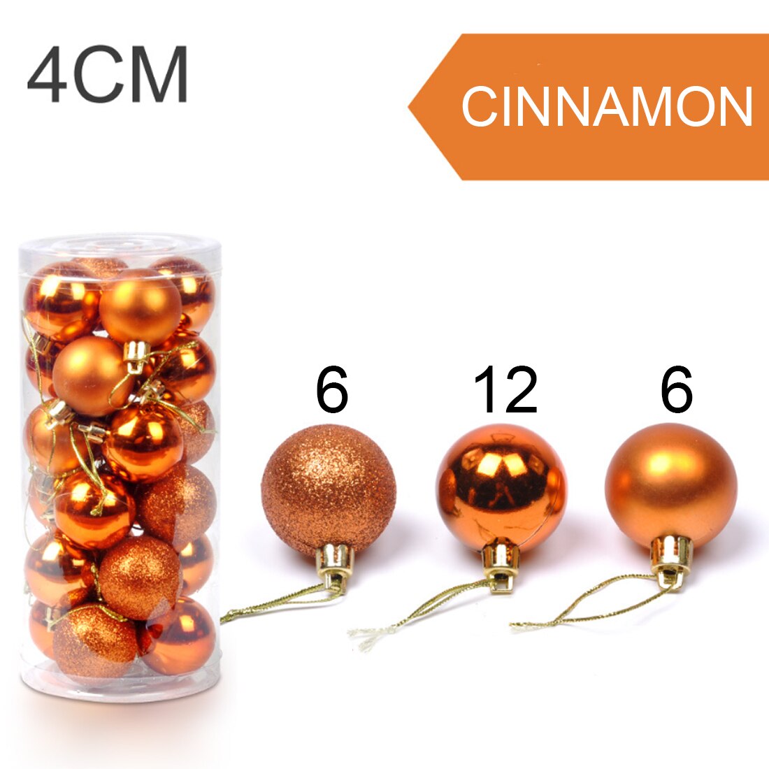 Boules d'arbre de noël moderne mignonnes 24 pièces 4cm | Ornement suspendu pour fête de noël mariage, fournitures de décoration de noël: 24pcs bronze