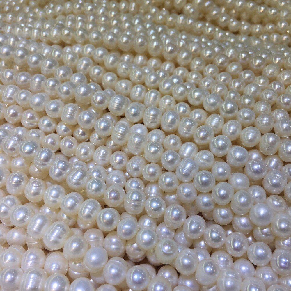 JYX Natural Cultured Near Round Freshwater Pearl Strings DIY Jewelry For Necklace 15"