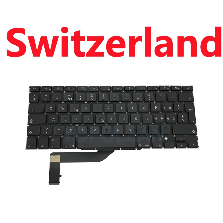 US UK Russian Spain French German Sweden Laptop Keyboard For Macbook Pro Retina 15" A1398: Switzerland