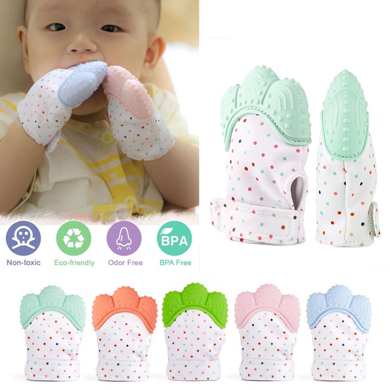 sûr Silicone bébé mitaine dentition mitaine dentition gant emballage de bonbon son dentition G0150