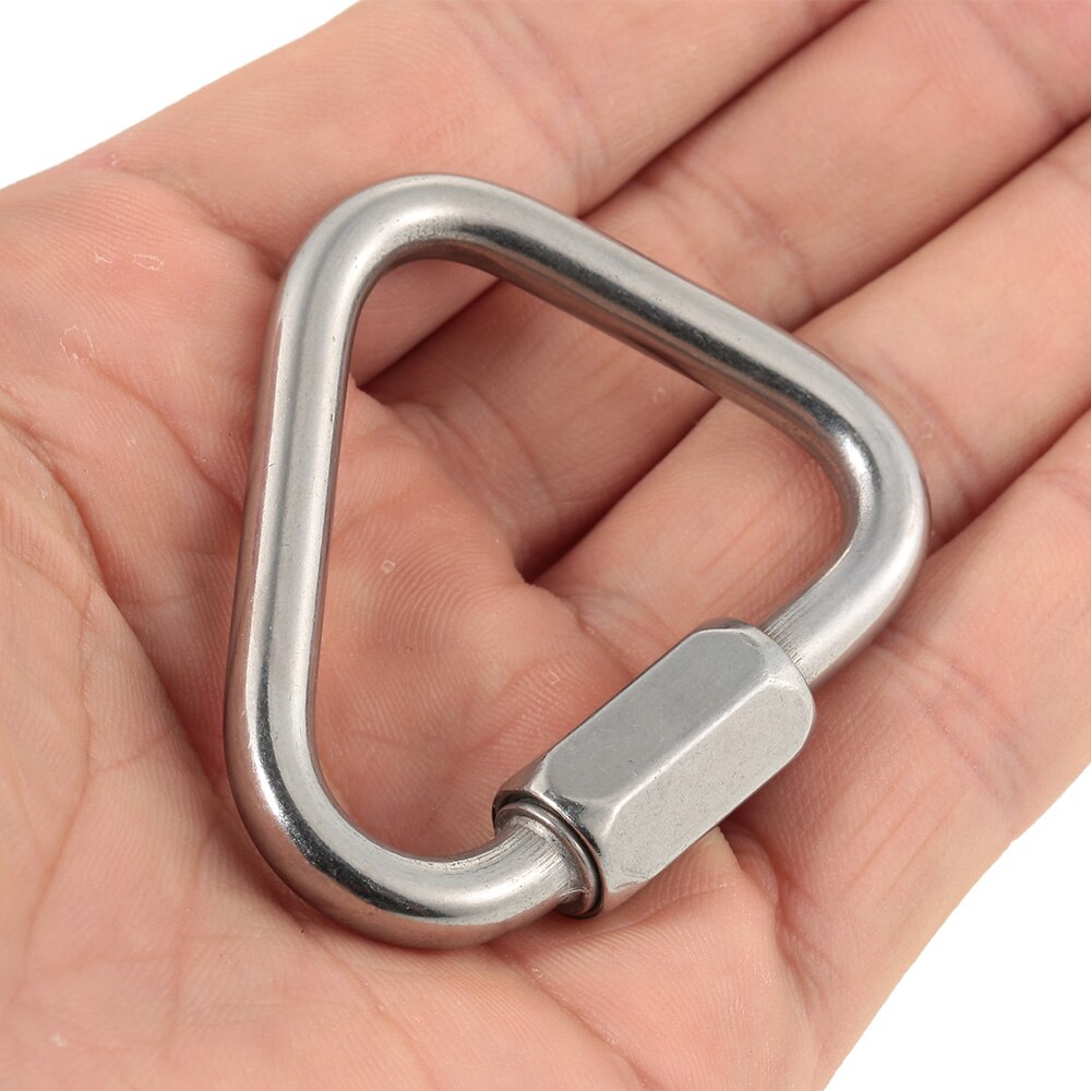 Mosquetón triangular de acero inoxidable, cierre rápido, gancho colgante, hebilla, accesorios para exteriores, acampada, senderismo y escalada: 4