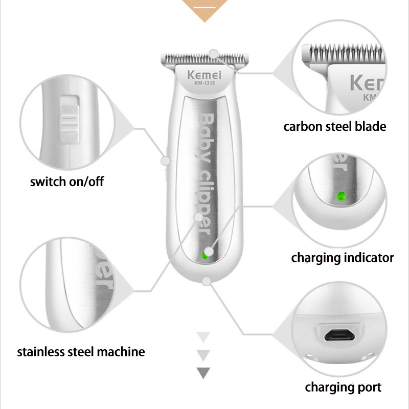 Kemei 1318 bebê clipper de cabelo infantil mini aparador de cabelo elétrico silencioso usb recarregável barbeador crianças corte barba navalha para homens