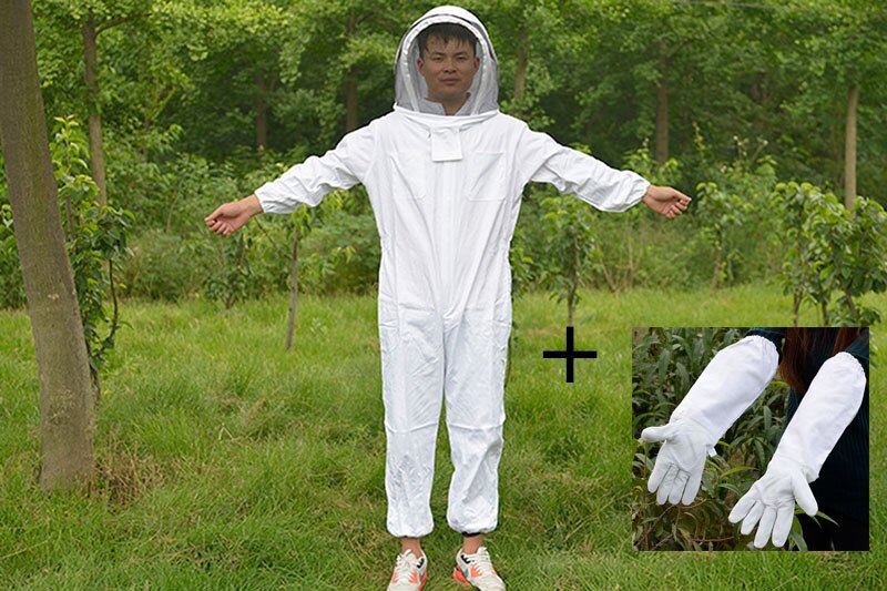 Apicultura roupas de proteção com véu chapéu de corpo inteiro anti-abelha terno siamese espaço terno apicultor profissional ferramentas e luvas: B and Gloves / XXL