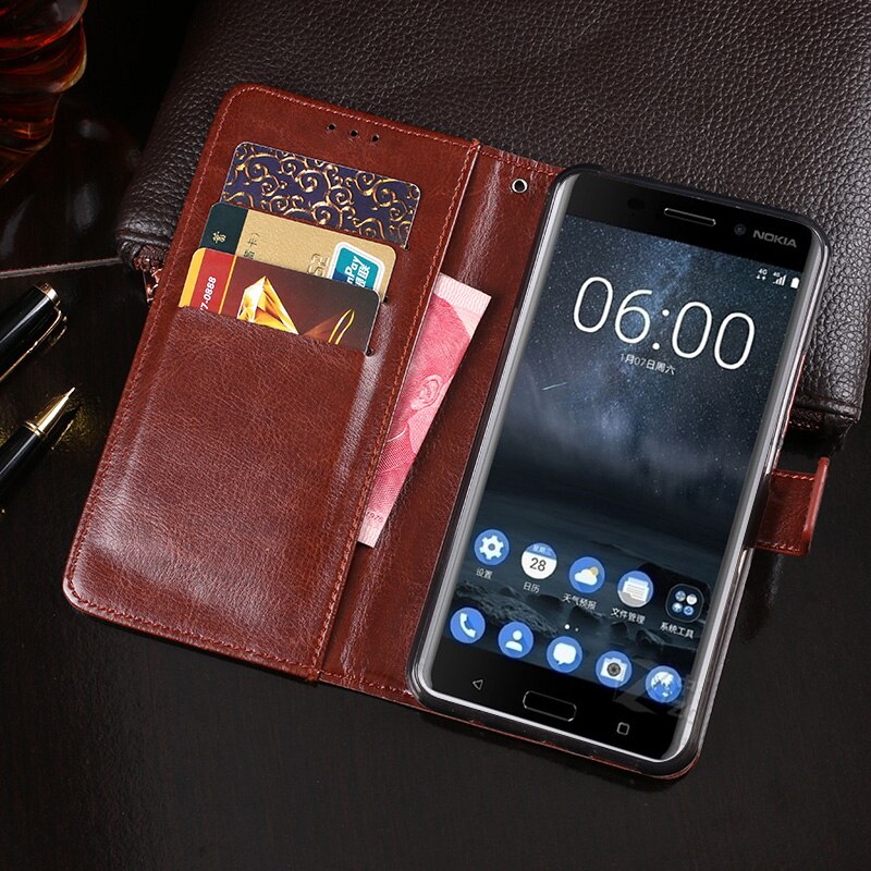 Casos de luxo para nokia 6 caso 5.5 "capa de telefone ímã flip suporte carteira de couro para nokia6 ta-1021 1033 1000 1003 saco coque