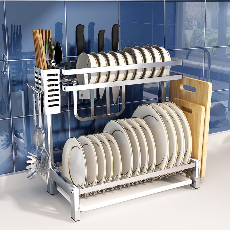 304 Stainless Steel Kitchen Shelf Rack Drying Drain Storage Holders Kitchen Plate Dish Cutlery Cup Drain Rack Kitchen Organizer