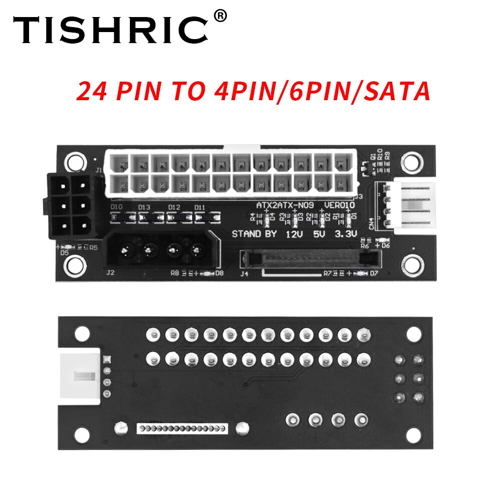 Tishric 3 Interfaces Dual Power Start Kaart 24 Pin Naar 4pin/6pin/Sata Molex Dual Psu Voeding sync Adapter Card Atx Add2psu