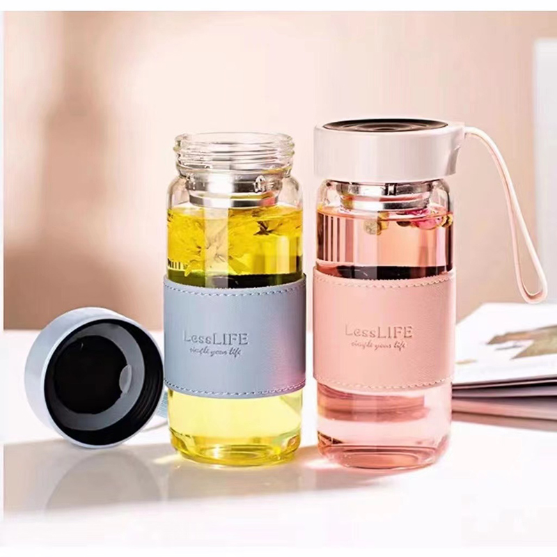 480Ml Glazen Wtaer Fles Met Thee-Infuser Isolatiehoes Riem Hoge Temperatuur Drink Mok Sap Koffie Cup Lekvrij