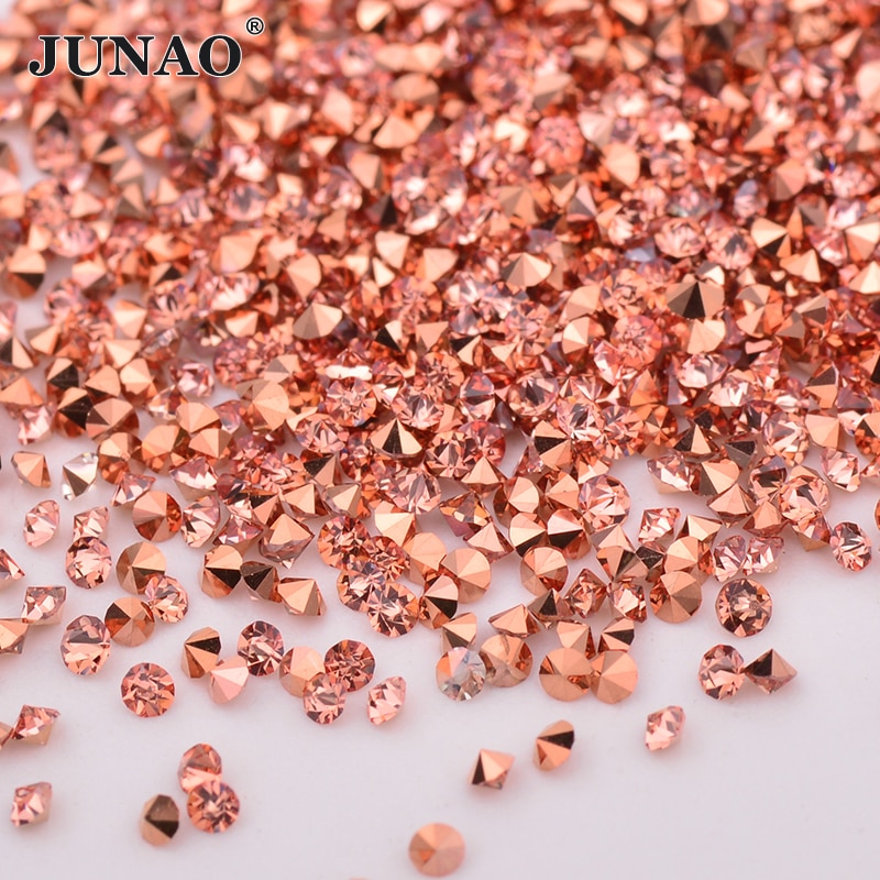 JUNAO 1.2mm Shiny Gold Rose Mini Crystal Nail Steentjes Pointback Micro Strass Stenen DIY Kristal Stickers Decoratie