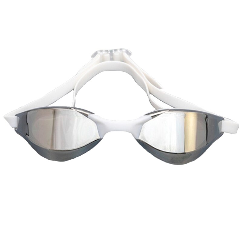 Swimming Goggles, Silicone Swim Goggles UV Protection Watertight Anti-Fog Adjustable Strap Comfortable with Case G32E: White silver plated