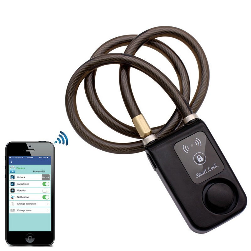 Super intelligent telefon app kontrol smart alarm bluetooth lås vandtæt 110db alarm cykellås udendørs tyverialås