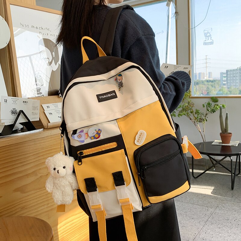 Seetic Kawaii Nylon Vrouwen Rugzak Multi-Pocket Rugzak Voor Tiener Waterdichte Dame Laptop Rugzak Hoge Capaciteit Reistas Vrouwen