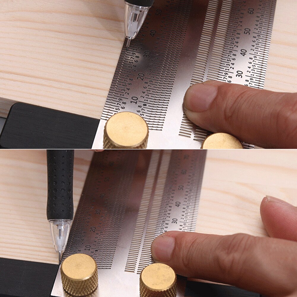 Regla de escala de acero inoxidable 180/200/300/400mm regla de agujero tipo T marcador de carpintería marcador de línea herramienta de medición de carpintero
