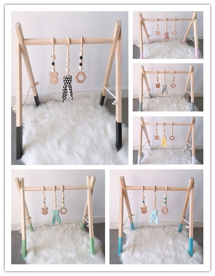 1 Set Nordic Cartoon Baby Houten Konijn Oor Speelgoed Hanger Baby Gym Fitness Rack Kit Peuter Infant Kamer Ornament Decoraties