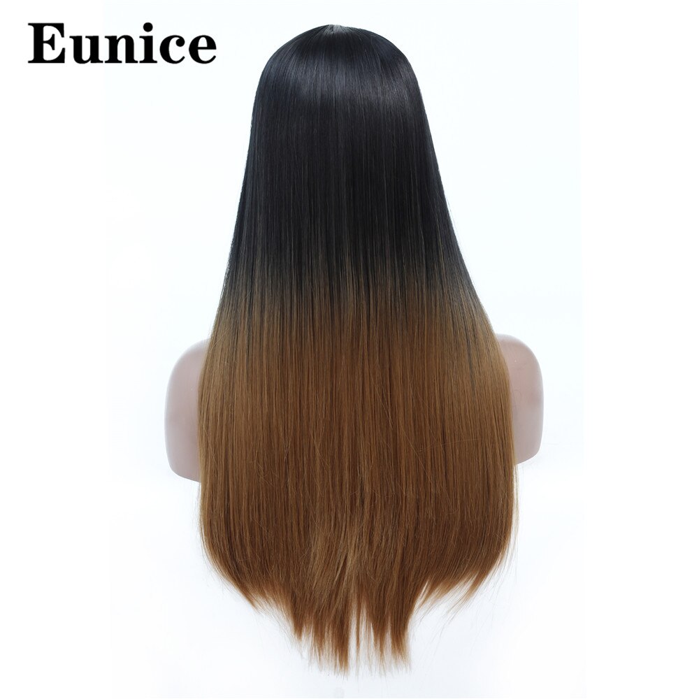 Ombre syntetisk peruk långa raka svarta peruker för kvinnor naturligt svart rött hår peruk mittdel regnbåge cosplay peruker eunice hår: Ombre ljusbrun