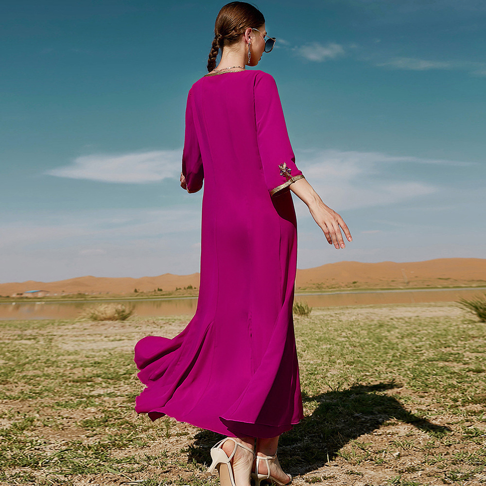 Vsadsau Ruche Jurk Vrouwen Moslim Abaya Arabische