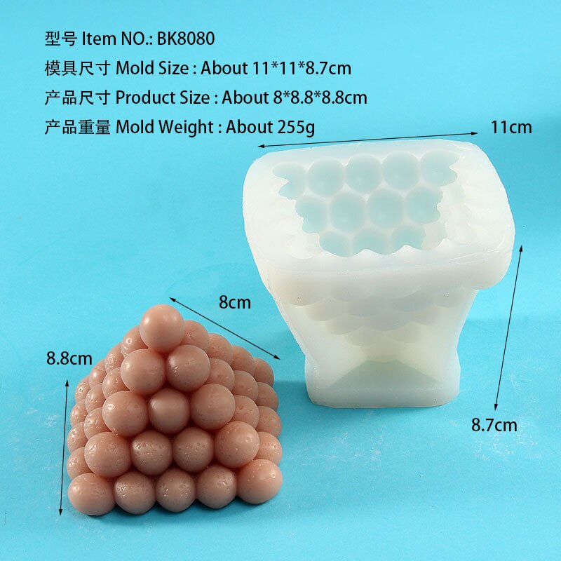 Cubo de burbujas grande de silicona para decoración de escritorio, molde de vela hecho a mano de resina epoxi de yeso para aromaterapia: Caqui oscuro