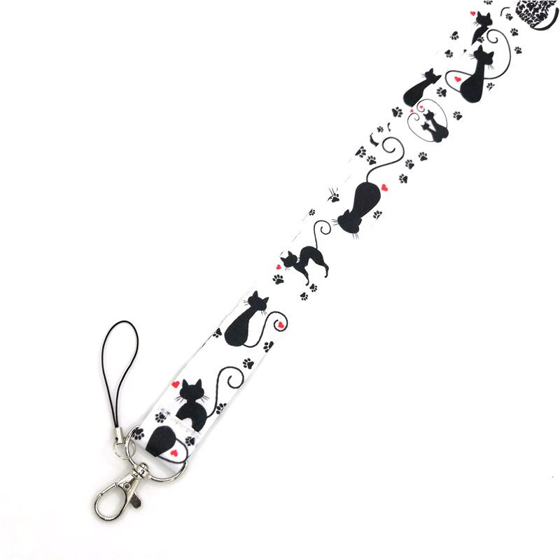 Zwarte Kat Cartoon Lanyard Voor Sleutels Keycord Usb Id Badge Houder Hals Bandjes Hang Touw Singels Lint Sleutelhanger Lanyards