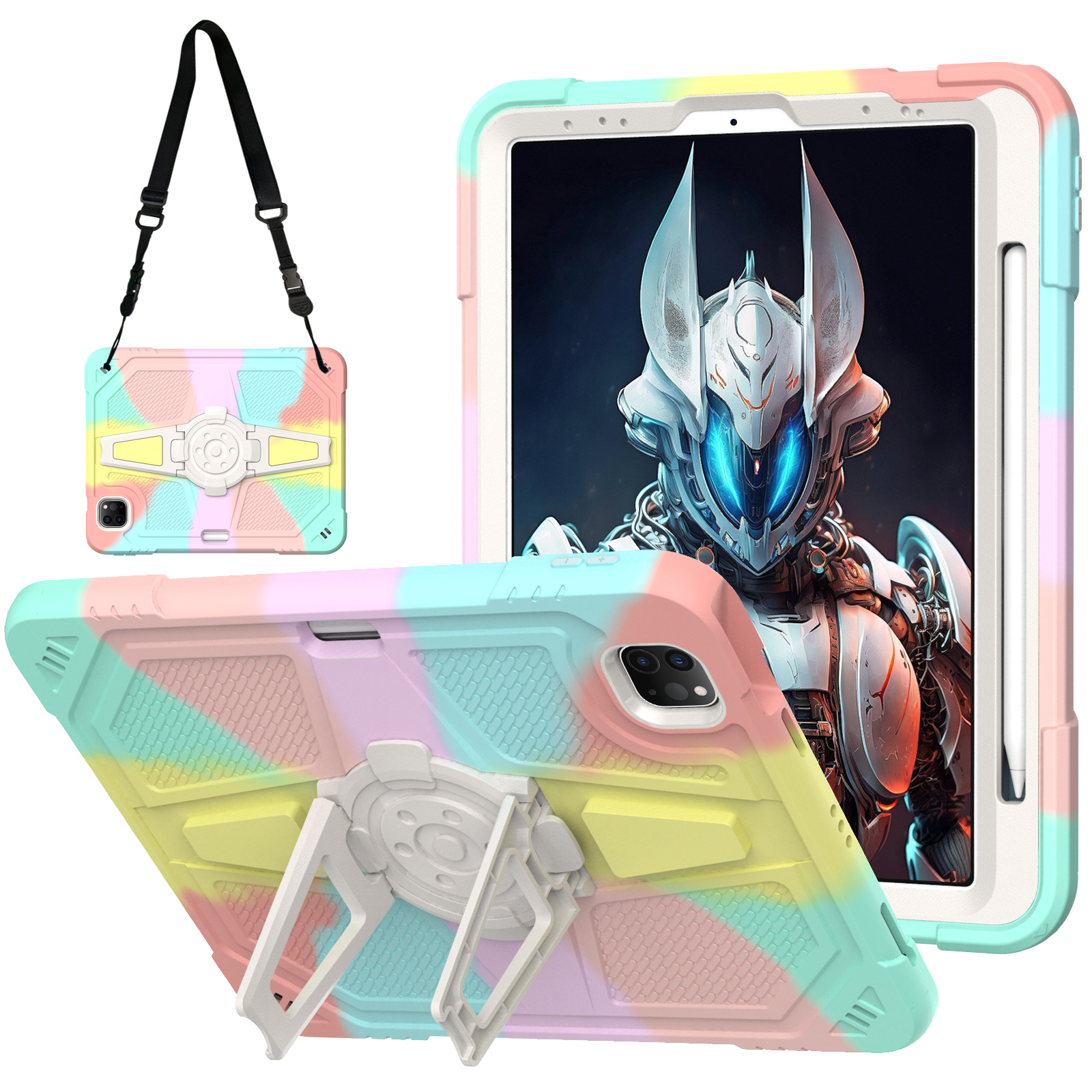 Case For iPad Air 4 5 10.9 inch Pro 11 PC Silicone Folding Built-in Kickstand Cover Shoulder Strap Pen Slot: Clear