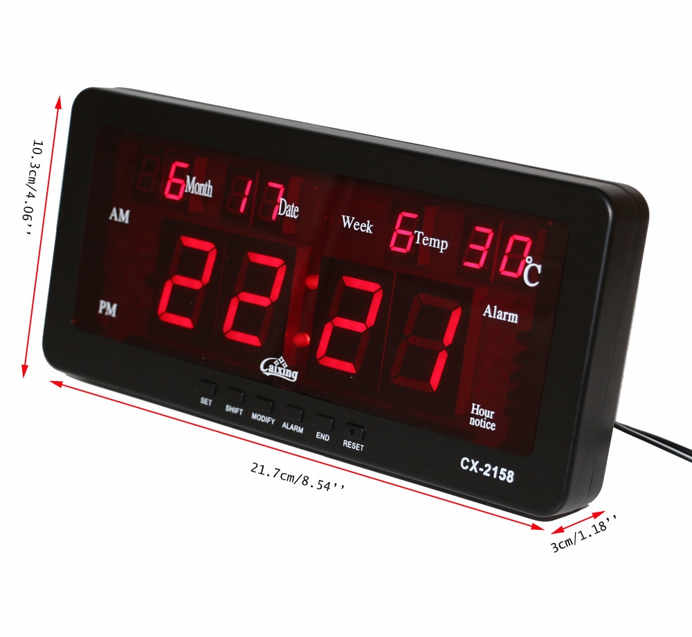 Elektronisk vækkeur digital ledet kalenderur med uge og dato indendørs temperatur timelignende funktion ledet vægur