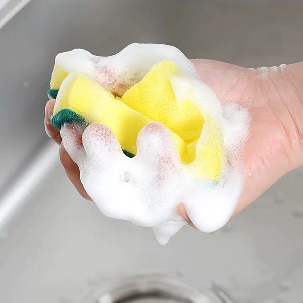 14 pièces éponges de nettoyage de cuisine Non-égratignure pour plat gommage microfibre éponges ménage Double nettoyage chiffon brosse