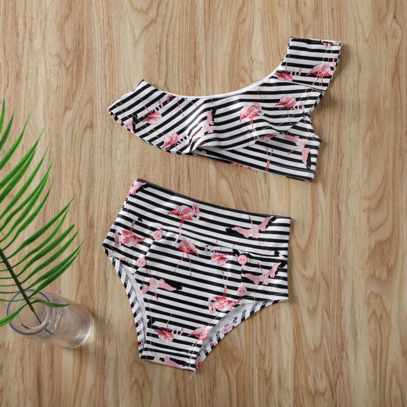 baby badetøy 0-4y smålåve baby jenter låve bikini sett én skulder stripe topper + shorts badedrakt badetøy svømmeantrekk