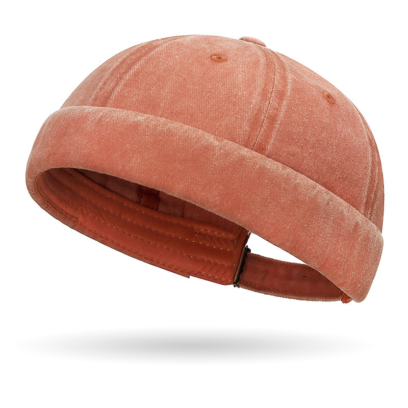 Brimless Hats for Men Womens Skullcap Mens Vintage Docker Beanie Cap Washed Cotton Rolled Cuff Harbour Hat: Orange