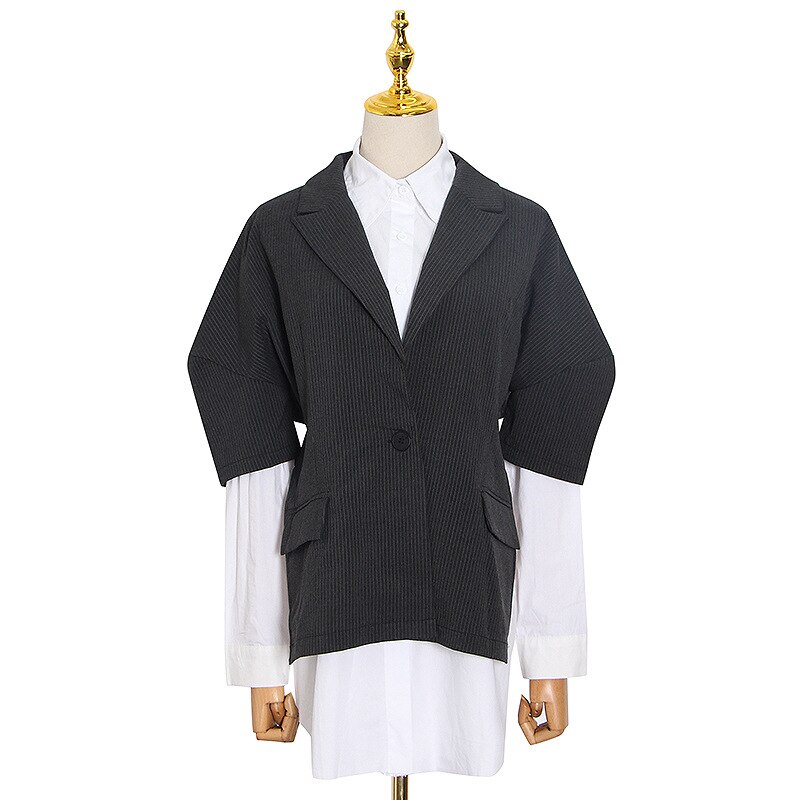 SuperAen de otoño , Chaqueta de algodón a rayas blancas y negras de retazos de colores contrastantes, blusa de mujer