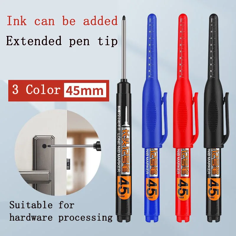 8PCS 45mm Spitze Wasserdicht Lange Kopf Marker Stift Quick-Dry Tinte Holzbearbeitung Schwarz Rot Blau Lange kopf Spitze Tiefe Loch Fliesen Schreiner