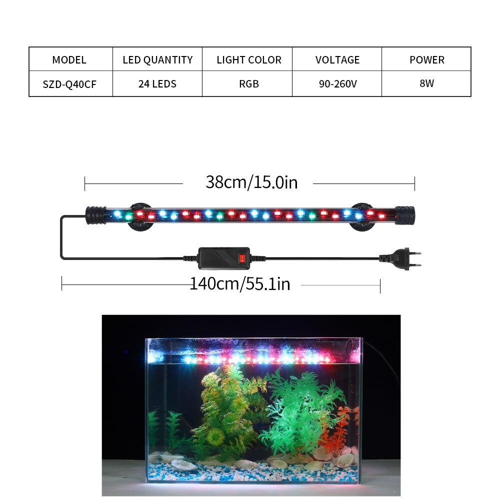 Zeven Masterrgb Aquarium Licht 18-57Cm Afstandsbediening Duiken Lamp Kleurrijke Lamp 90-260V Lamp Voor planten Aquarium Amfibische Gebruik: SZDQ40CF