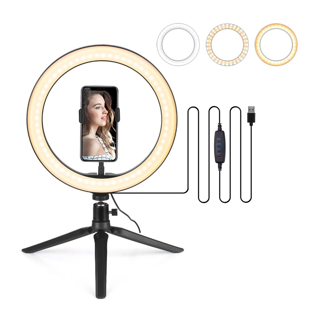 10.2 "Anello di Luce portato Dimmerabili Scrivania Macchina Fotografica Lampada 3 Modalità di Illuminazione 10 Luminosità Regolabile per tik tok Selfie Luce trucco video Vlog: genere 4