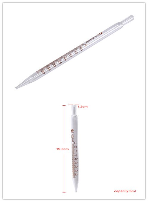 1pc Lab Chemistry Glass Transfer Pipettes With Clear Scale 5ml 10ml Graduated Pipette Dropper Dispensing