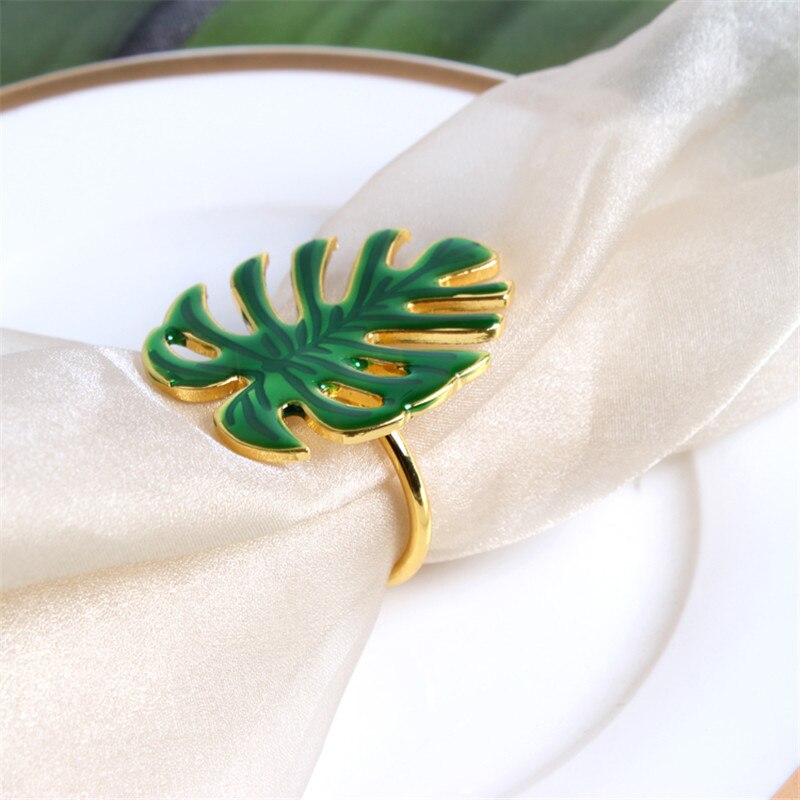 6 Pcs/4 Pcs Metalen Groen Blad Servetringen Voor Bruiloft Diner Party Kerst Keuken Bladgoud Serviette Gesp servet Decoratie