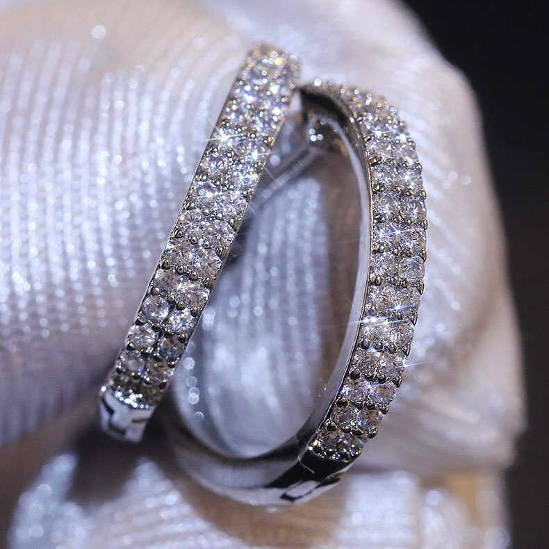 Delicate 925 Sterling Silver Sparkling Single Row Zircon Stud Earrings for Women Wedding Band Jewelry Pendientes oorbellen