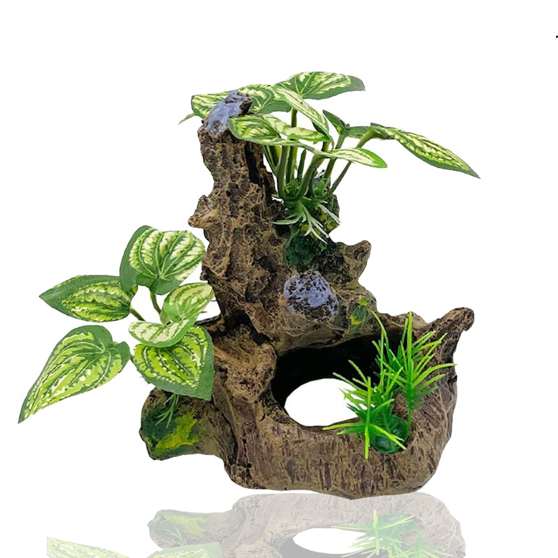 Ornamentos de aquário, plantas de simulação, decoração de paisagismo, tanque de peixes, plantas de água de plástico, flores, árvores, rochas, acessórios: Cobre meio Vermelho