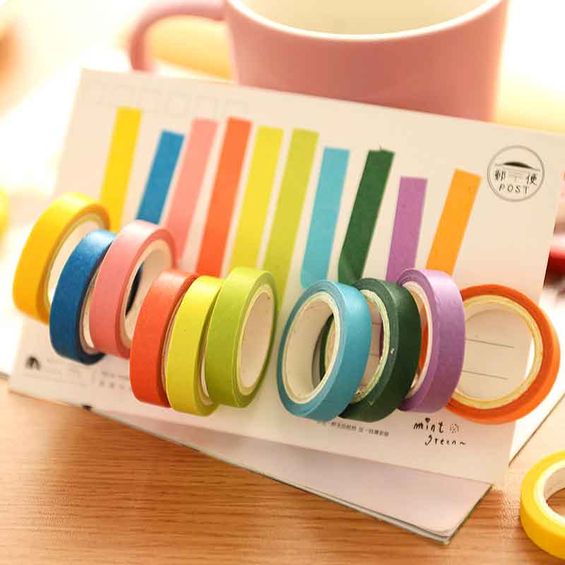 10 stk washi tape sæt dagbog scrapbooking dekorative klæbemaske maskeringstape diy regnbue farverige klæbrig skoleartikler japansk: Default Title