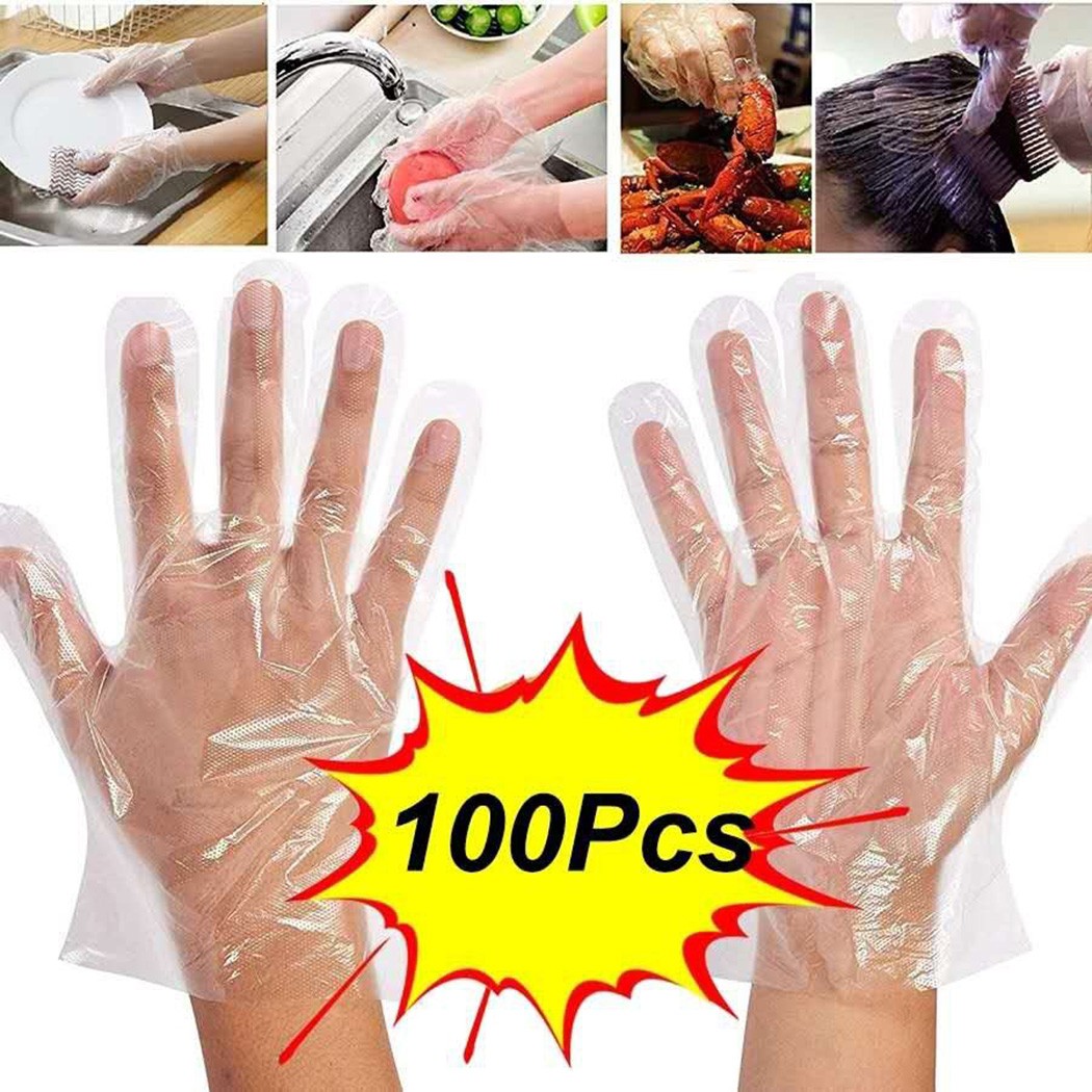 100 stk. engangshandsker plastikhandsker gennemsigtige miljøvenlige rengøringshandsker til gør-det-selv madlavning køkkentilbehør