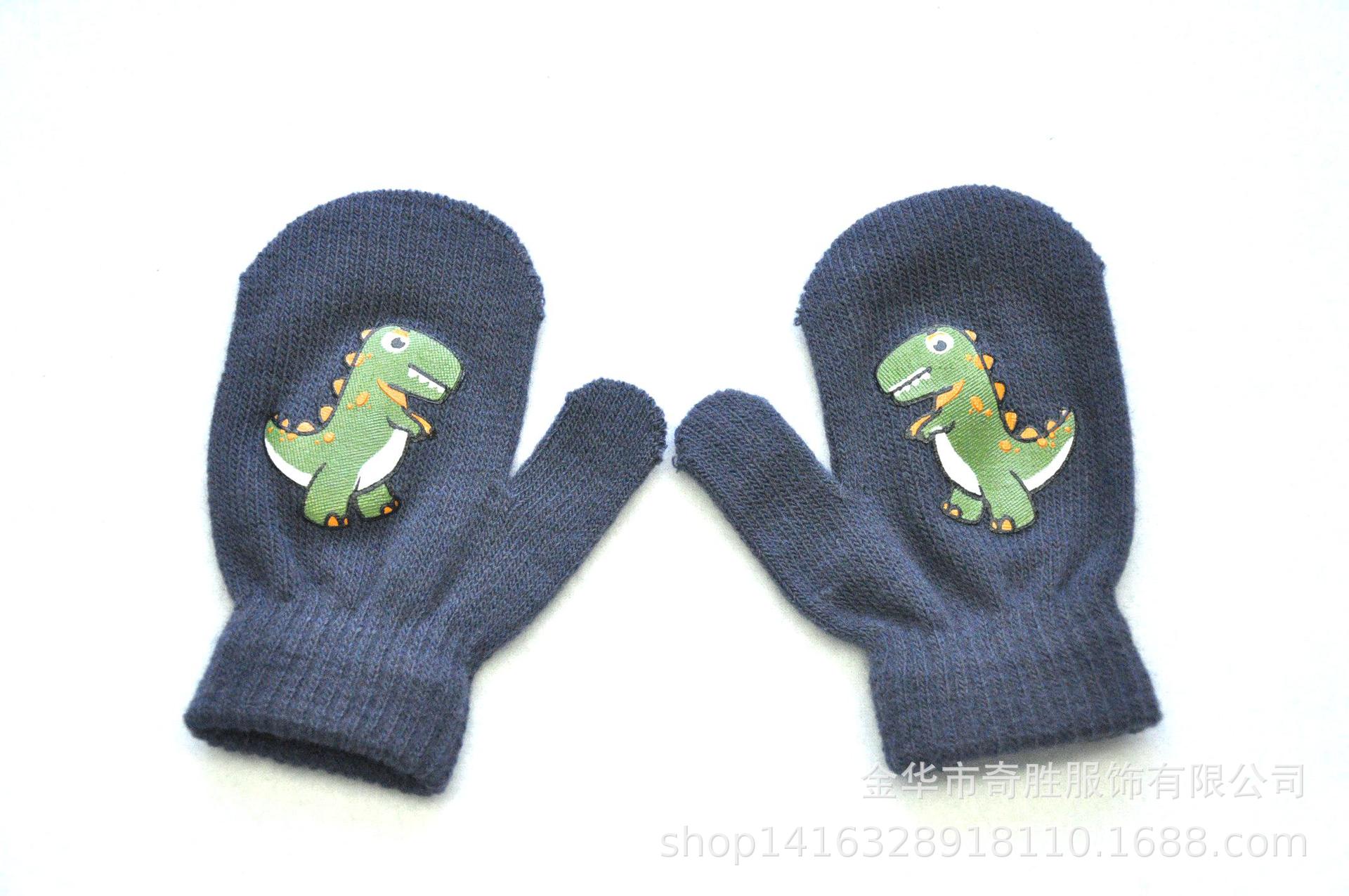 Baby Handschuhe Winter Warme Gestrickte Handschuhe Jungen Mädchen Cartoon Dinasour Handschuh Für Kinder Alter Von 1-5 Jahre alt: dark gray