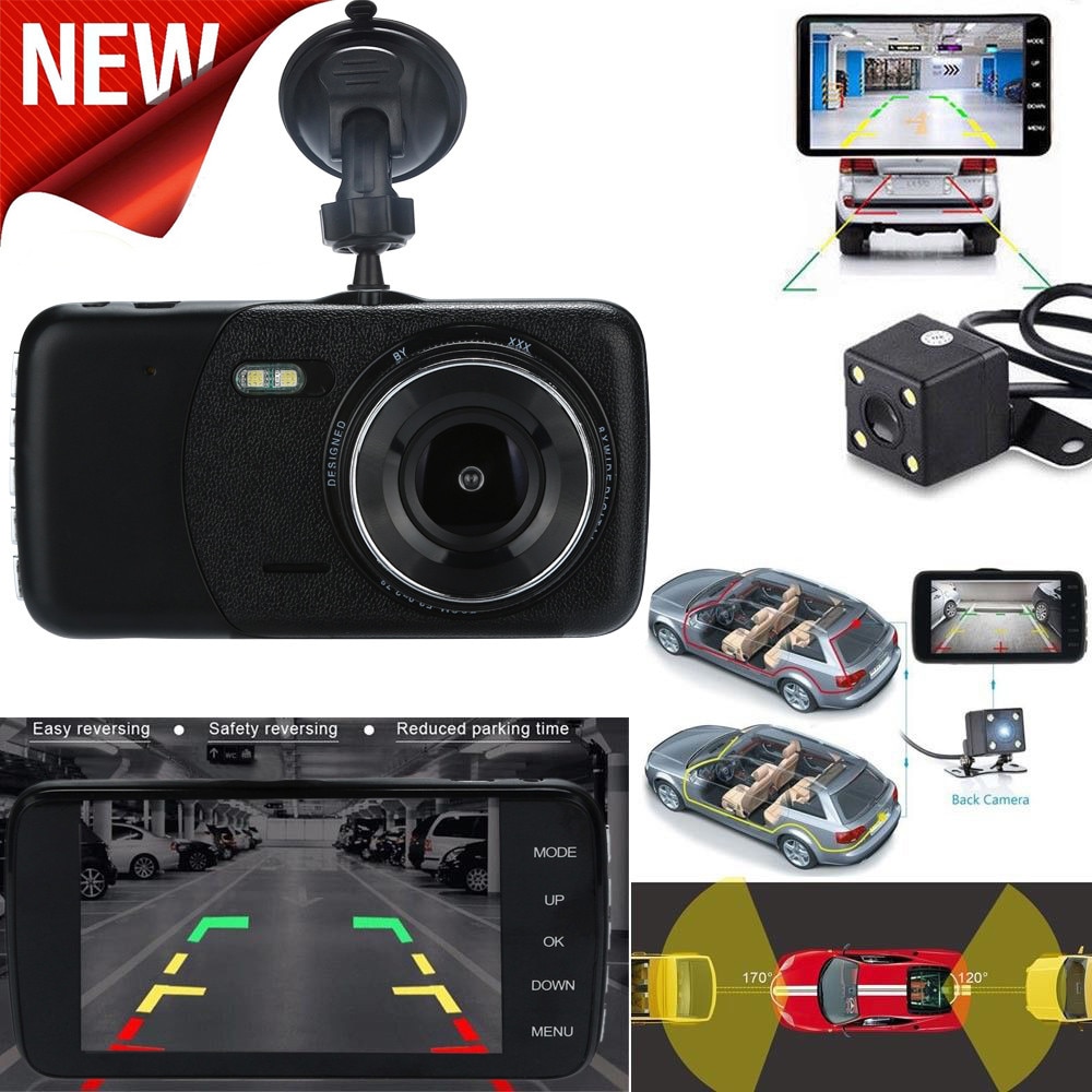 Voiture Dvr 2 caméra lentille 4.0 pouces enregistreur vidéo Dash Cam Auto enregistrateur double lentille avec caméra de vue arrière caméscope DVRS: Default Title