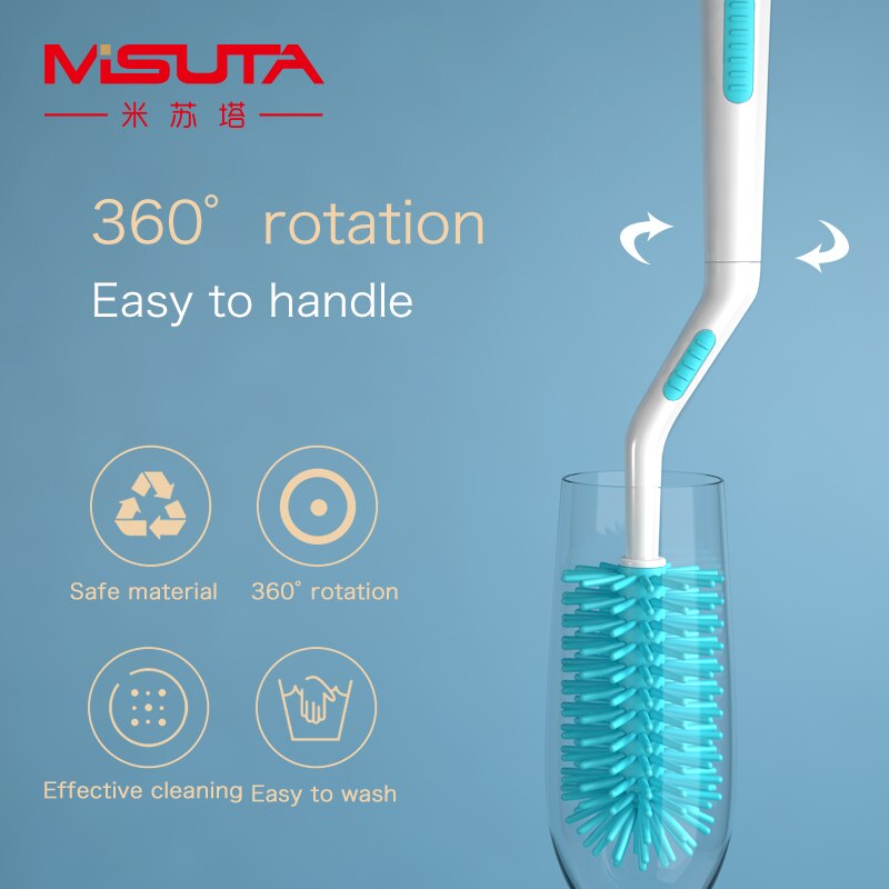 Baby Milk Bottle and Nipple Brush Kit 360 degrees Rotating Brush Baby Care Bottle Brush Silicone Cleaning Brush