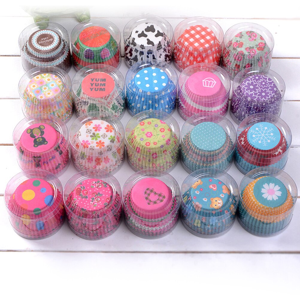 100Pcs Kleurendruk Vormpjes Papier Cups Cake Cupcake Liner Bakvorm Papier Cake Party Tray Cake Decorating Tool