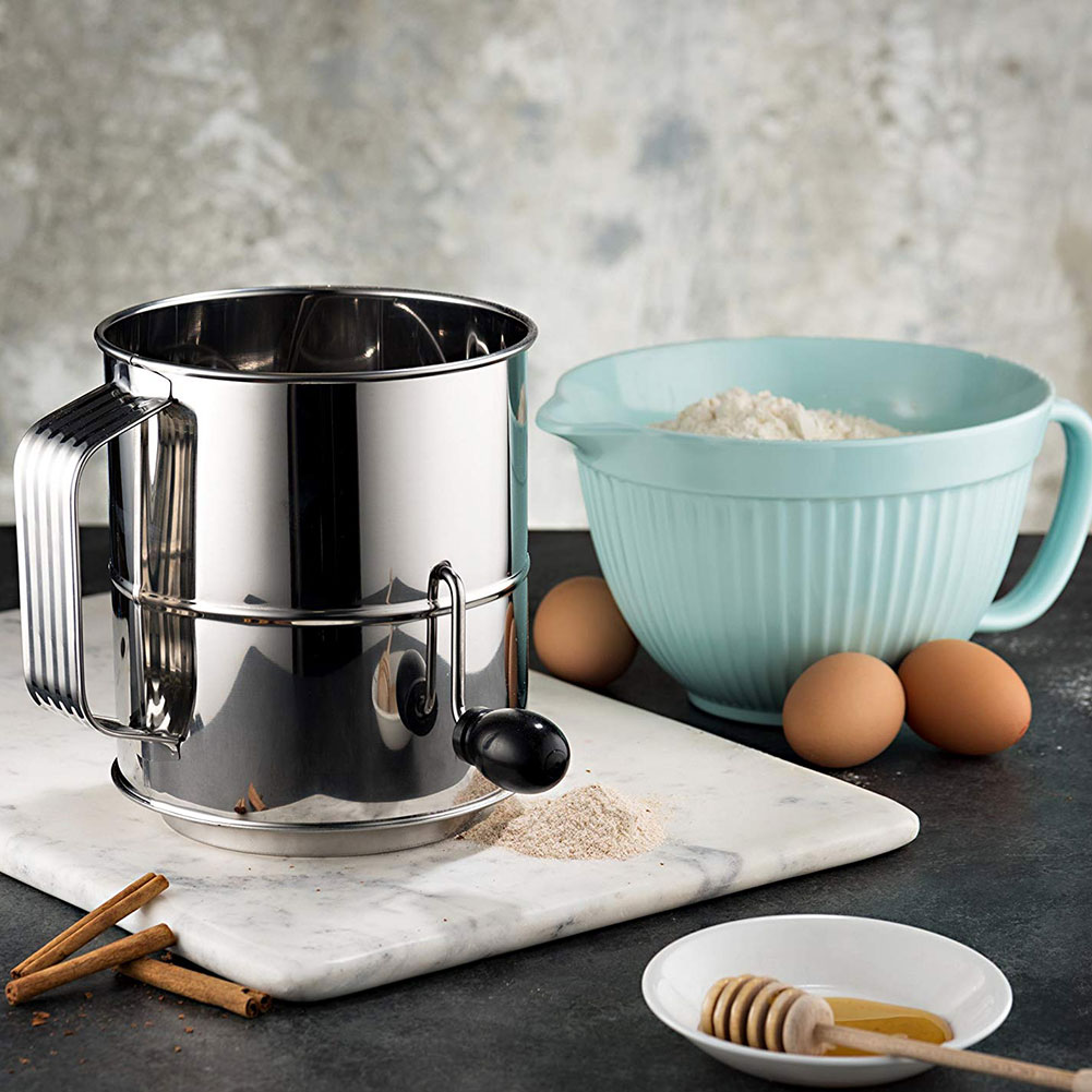 Rvs Zeefje Hand Crank Bakken Poedersuiker Zeef Keuken Tool