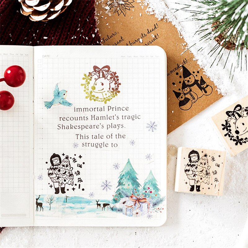 1 stks mooie meisjes & sneeuwpop Serie Dozen Houten Stempel speelgoed Scrapbook DIY Fotoalbum Kaart Decoratie Craft Hout Rubber stempel Speelgoed