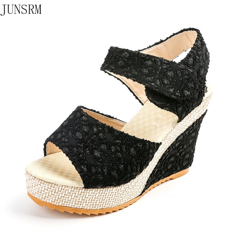 Zomer Frosted Wig Vis Mond Sandalen Vrouwen Comfortabele Hoge Hak Platform Platform Open Teen Schoenen