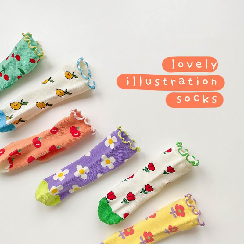 3 Paren/partij Meisjes Sokken Lente Bloem Fruit Animal Print Katoenen Baby Peuters Sokken Trendy Elastische Kinderen Zachte Prinses Sokken